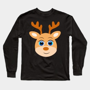 Cute Funny Reindeer Animal Face Long Sleeve T-Shirt